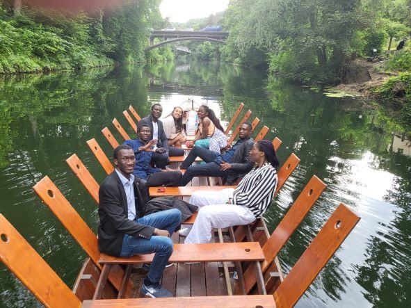 Chapter members on a traditional punt boat on the Neckar in Tubingen